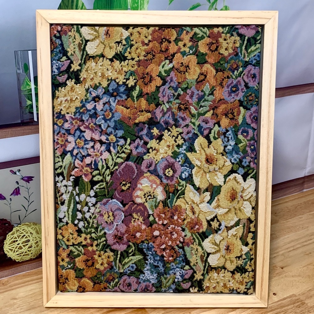 Garden Reverie Floral Tapestry Art | Handmade Wood Floater Frame 14x18 - Picture 3 of 10